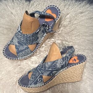 Rocket Dog Blue and Tan Wedge Sandals
